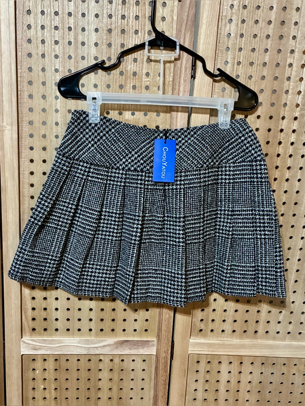 Chouyatou Houndstooth Glen Plaid Pleated High Waisted Mini Skirt Size S